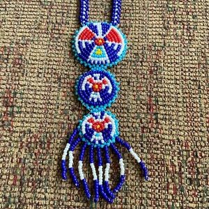 Vintage 70’s Native American Indian Necklace Beaded Multicolored